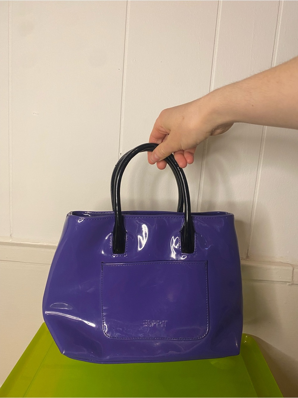 Small Patent Purple HandBag with Black Handles